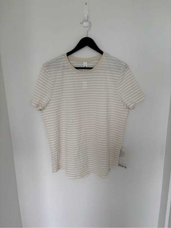 lululemon athletica Tops - Lululemon Love Crew Tee – White/Light Beige Stripe – Size 12 – NWT